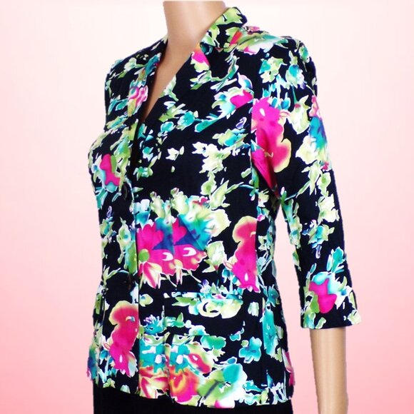 NOTATIONS PETITE size PM multicolor floral 3/4-sleeve blazer cotton/spandex - Picture 10 of 16